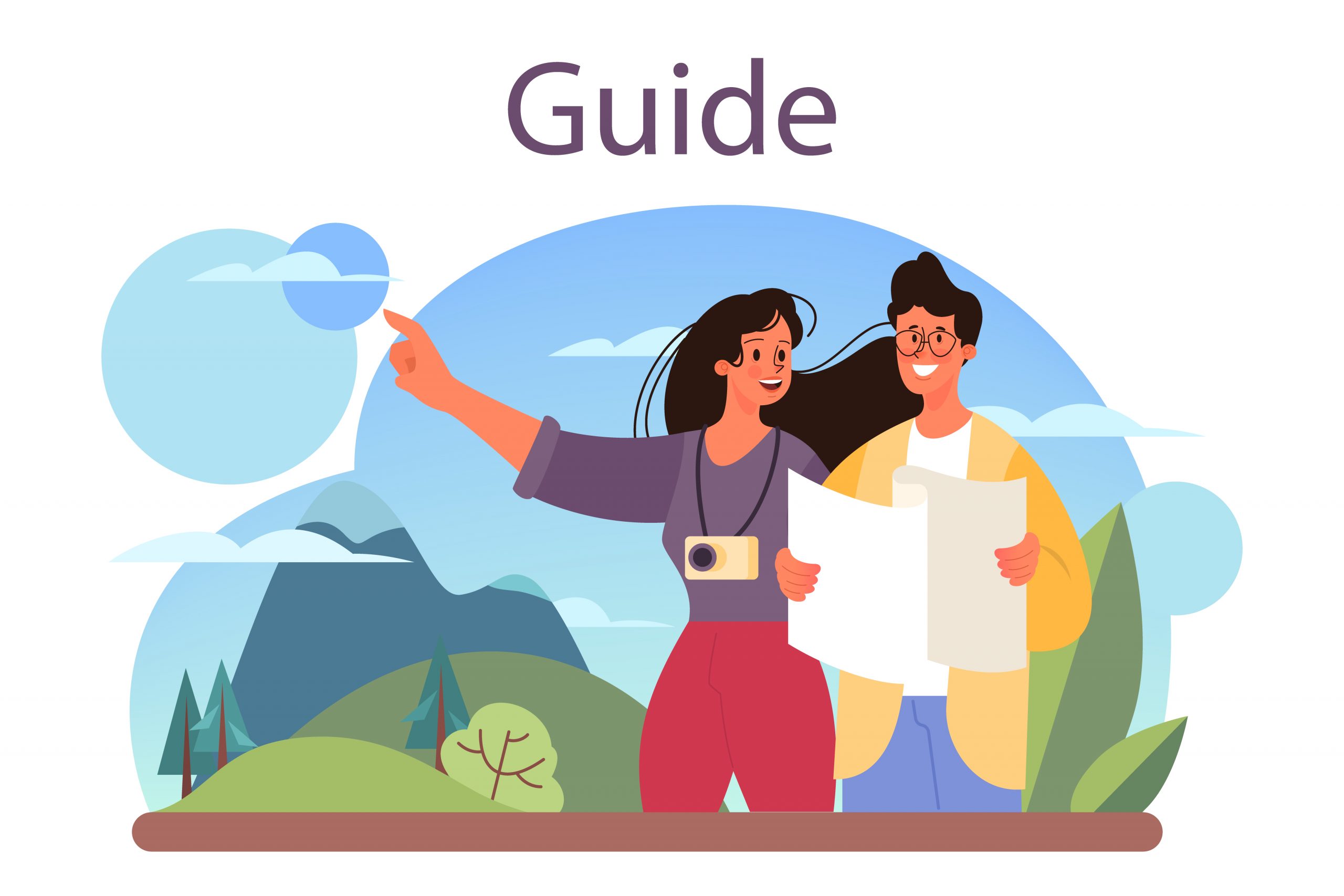 tour vacation guide concept. tourists listening to the history